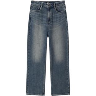 森柔牛仔|森马牛仔裤女舒适抓毛宽松阔腿裤冬季女士做旧长裤复古