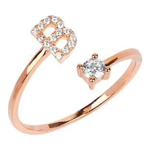 Tencoo私人定制首字母双层带钻锆石戒指s925银镀K金情侣定制礼物