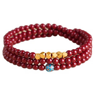 庆祥泰真朱砂手串女士佩戴4mm正品官方旗舰店紫金砂蜜蜡108颗手链