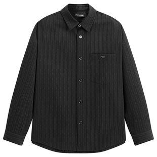 太平鸟男装 休闲衬衫时尚新款提花竖条肌理宽松男士衬衫外套衬衣