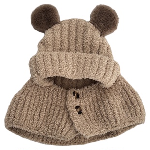 宝宝帽子围巾一体帽冬季可爱超萌儿童护耳帽保暖披肩男女童针织帽