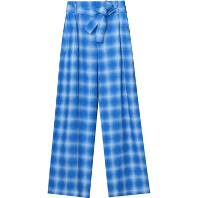 系带格纹阔腿裤宽松素然女士