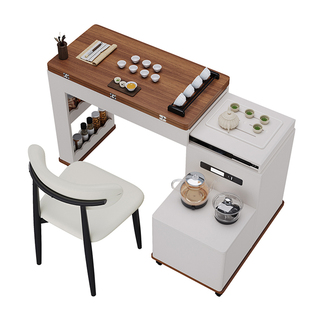 实木多功能旋转移动茶桌茶车带烧水壶小户型家用小茶台可伸缩折叠