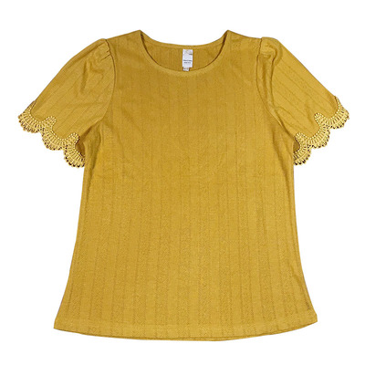 法式文艺圆领基础蕾丝短袖t恤