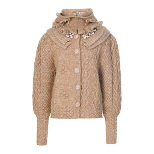 lefame拉飞姆2025冬季新款经典千金风混纱珠饰针织开衫上衣配帽子