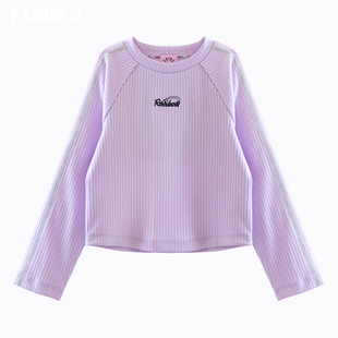 [120码]ILOVEJ童装女童螺纹修身长袖T恤字母打底衫冬上衣/JWWTO14