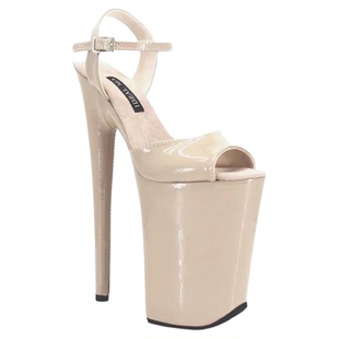 20/23/26厘米超高跟钢管舞鞋欧美时尚漆皮杏色舞台走秀表演凉鞋