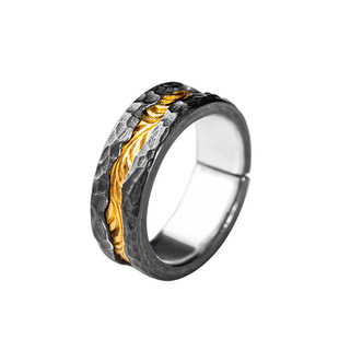 四月初寻渊蔓戒指潮男银饰金银错食指戒原创设计复古霸气定制指环