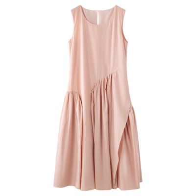 RUISHI芮时“浮光曳影”100棉圆领无袖不规则长款A字连衣裙女夏