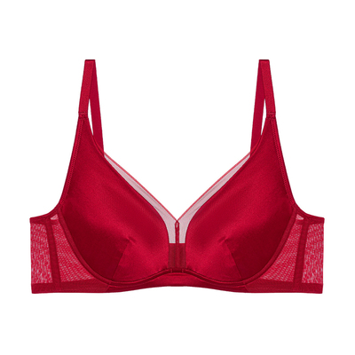 红色薄款大胸显小全罩杯文胸内衣