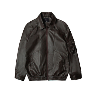 嘿马七作春秋日系复古翻领飞行机车夹克皮衣外套男士宽松休闲时尚