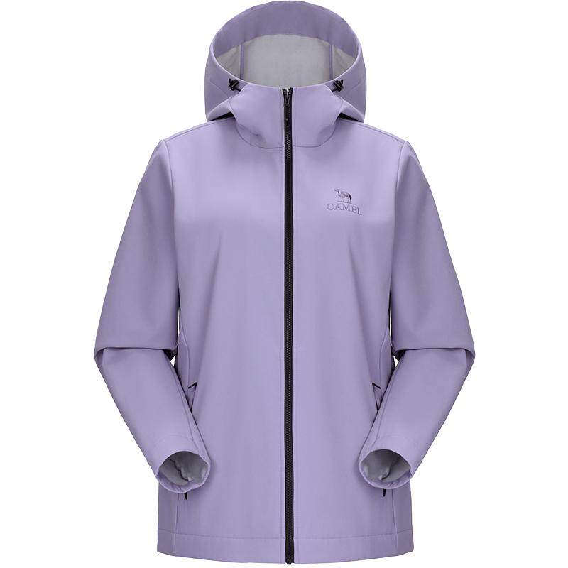 骆驼户外软壳衣女春季防风防水外套薄绒抗静电夹克休闲衣登山服男