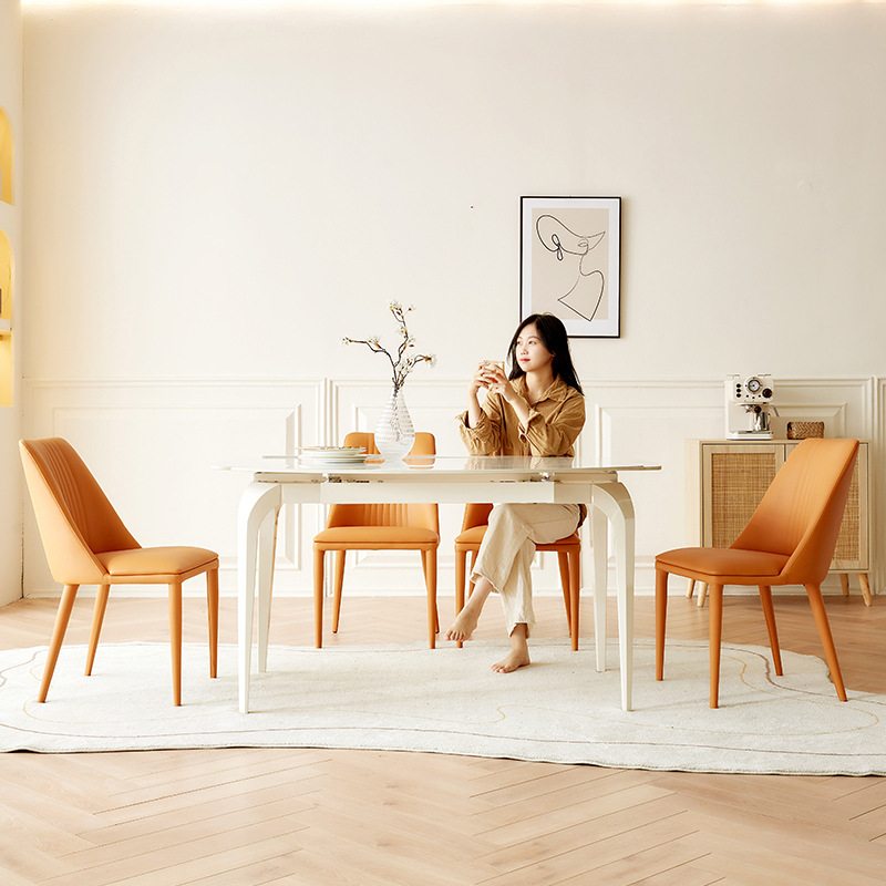 桐语特现代简约岩板餐桌可伸缩折叠小户型意式奶油风白色可变圆桌