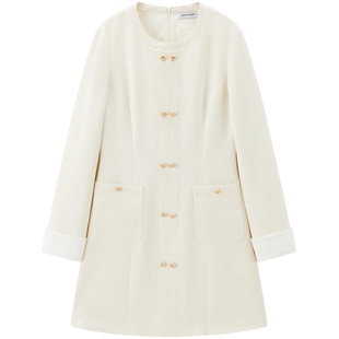 太平鸟白色醋酸混纺小香风通勤连衣裙女仪式感约会连身裙