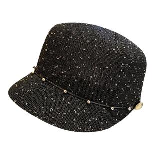 韩版英伦复古亮片马术帽子女款潮春夏季时尚百搭显脸小鸭舌帽透气