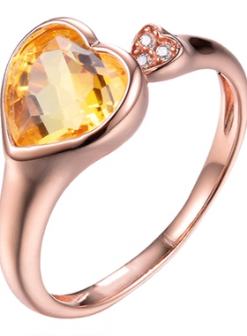 黄水晶祖母绿女托帕石开口戒指心