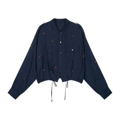 动感樱桃刺绣工装苎麻衬衫