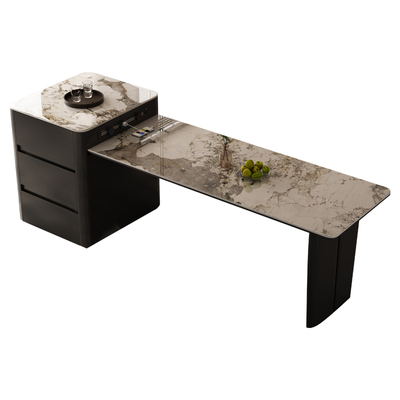 零度火岩板岛台加餐桌一体可伸缩岩板轻奢倒台家用高端带水槽导台