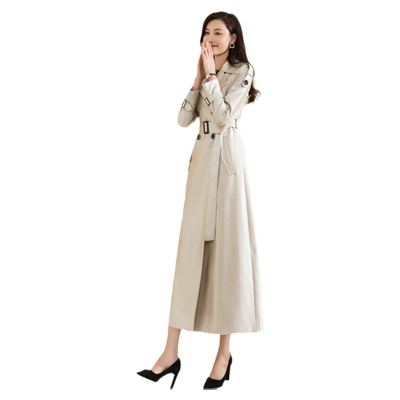 收腰显瘦妃娜美西装领长款风衣