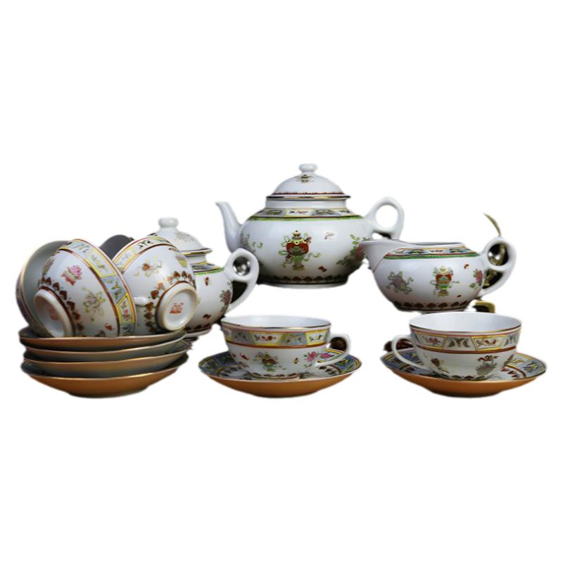 景德镇567老厂货瓷粉彩15头茶具