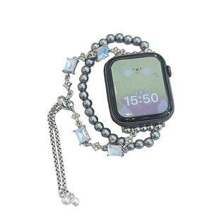 金属链条水晶串珠表链iwatch表带小众S9适用se苹果手表S10女款678