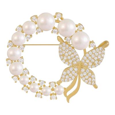 珍珠蝴蝶胸针高档女精致小香风胸花别针配饰气质西装大衣防走光扣