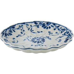 [cocostyle]日本原装宗山窑釉下彩安南手绘青花陶瓷不规则椭圆碟