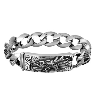 S925银龙头纯银手链男士款复古霸气高级感龙鳞生肖龙本命年手饰品