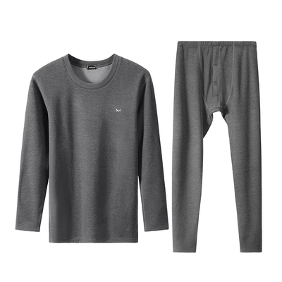 猫人摇粒绒圆领男士保暖内衣套装