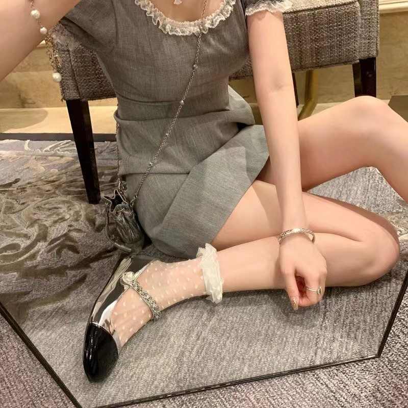 新品 夏季薄款日系蕾丝花边网纱波圆点玛丽珍玻璃丝水晶小香风jk