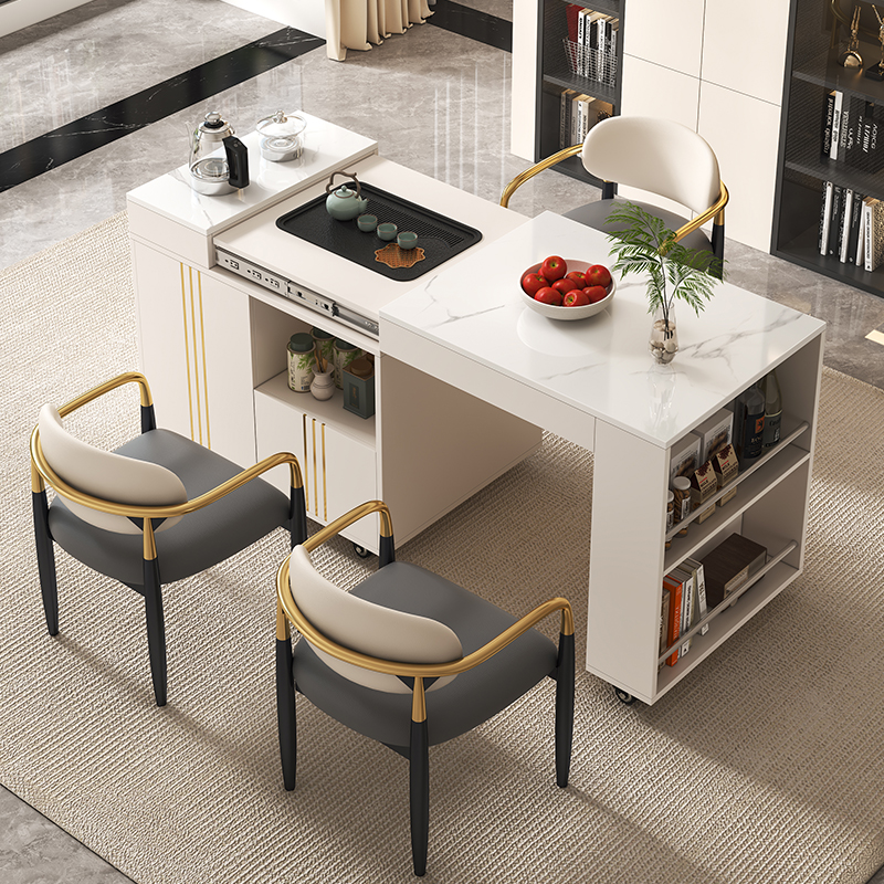 多功能可移动茶台伸缩茶桌轻奢家用烧水壶一体小户型客厅岩板茶几