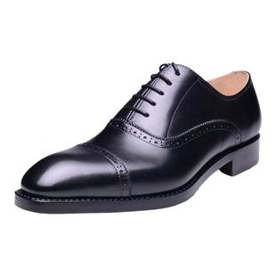 人气GOOD YEAR固特异尖头纯色青年透气系带布洛克头层牛皮定制鞋