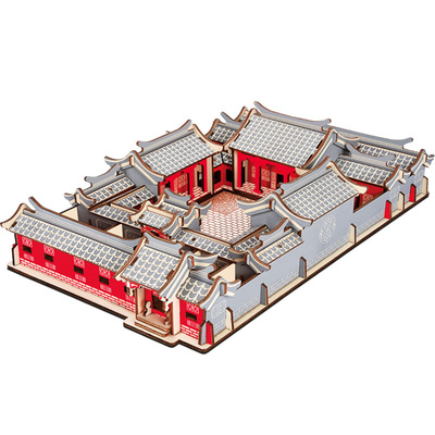儿童益智木质立体拼图北京四合院国风建筑手工拼装男女孩生日礼物