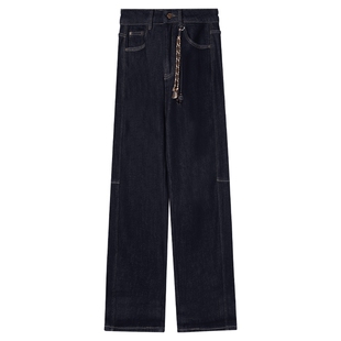 白鹿语加绒加厚直筒裤25秋冬新款慵懒感复古蓝高腰百搭保暖牛仔裤