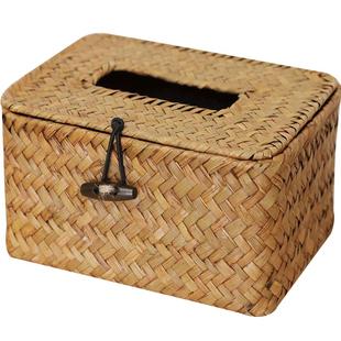 复古编织纸巾盒草编抽纸盒中式家用纸巾客厅纸盒收纳盒商用纸抽盒