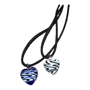 atmshop 斑马纹玻璃琉璃水波纹爱心吊坠长绳项链甜酷辣妹多功能绳