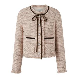 Diana vevina 2026春夏新款丝绒撞色粉色小香流苏时尚外套女