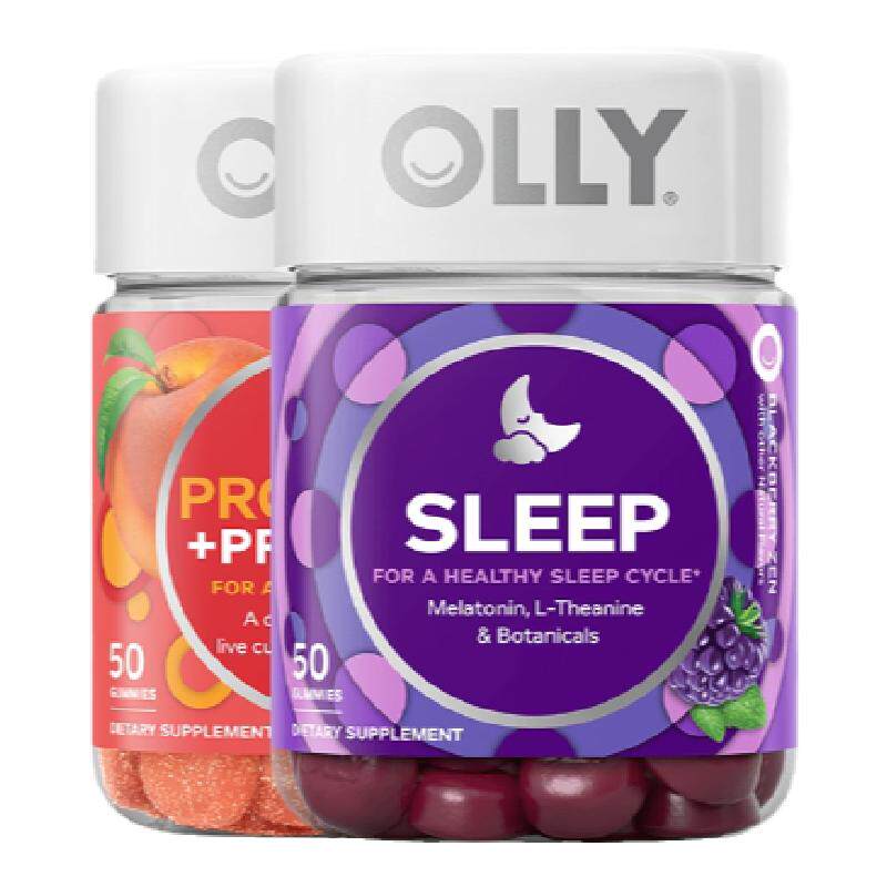 OLLY褪黑素安瓶睡眠软糖腿黑素 +益生菌益生元软糖肠道益生菌