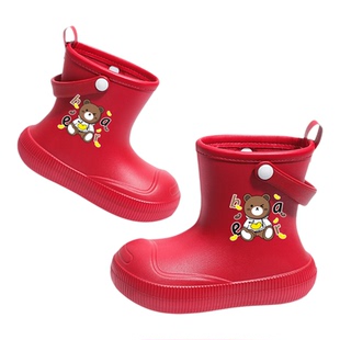 冬季加绒保暖防水防滑户外穿雨靴中大童男童女童卡通EVA软底雨鞋