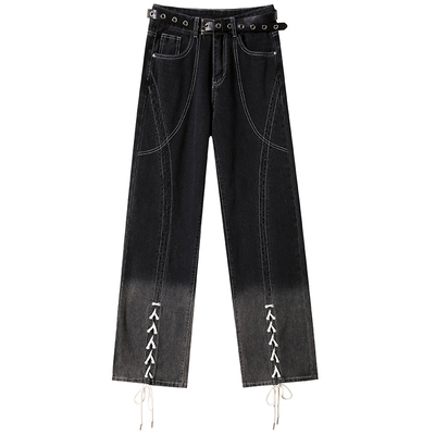 渐变色美式阔腿牛仔裤女