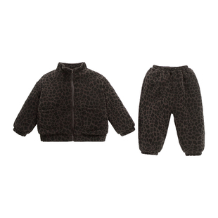 女童套装冬装2025新款洋气休闲加绒保暖豹纹外套裤子儿童两件套潮