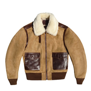 澳洲进口绒面无涂原生态羊皮毛一体真皮皮衣男复古A2空军飞行服