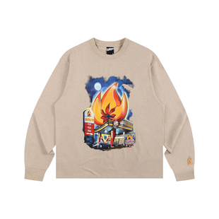 BURNIN*博宁加油站长袖T恤男秋冬美式街头印花休闲宽松上衣百搭潮