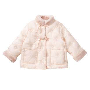 女童羽绒服2025新款冬季国风亮片保暖时尚外套新年百搭冬装加厚