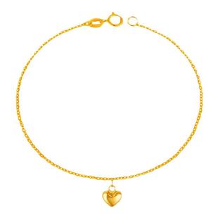 ZJUZ彩金手链女士18K玫瑰金黄金可爱萌心形手链素金细手镯送女友