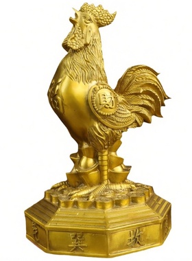 黄铜公鸡摆件八卦福字鸡招财摆件