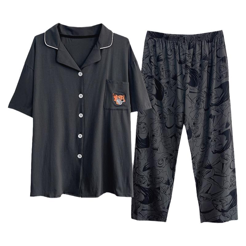 情侣纯棉卡通大码睡衣套装春夏