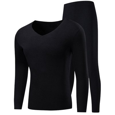 纯棉保暖内衣套装男薄款超低领