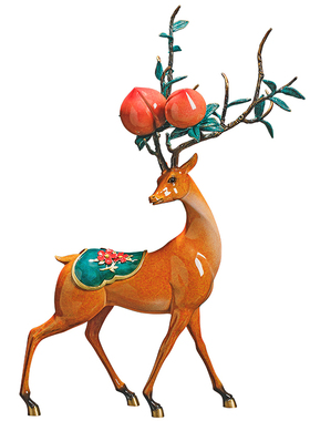 黄铜寿桃福鹿摆件祝寿贺寿礼物