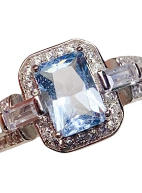 天然海蓝宝戒指5乘7方